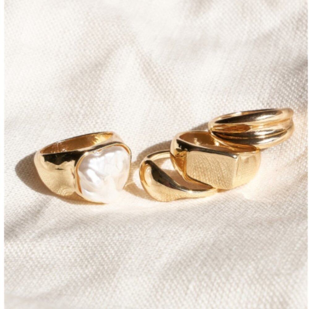 Gold Metallic Pearl Ring Set - Set of 4 - Picture 3 of 7